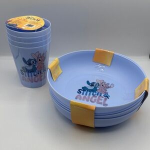 Disney Stitch & Angel Kids Dinner Bowls and Cup Set -
